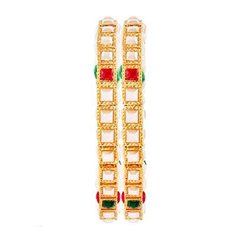 Buy Yellow Chimes Rajwada Style Studded Stones 2 Pc Gold Plated ...