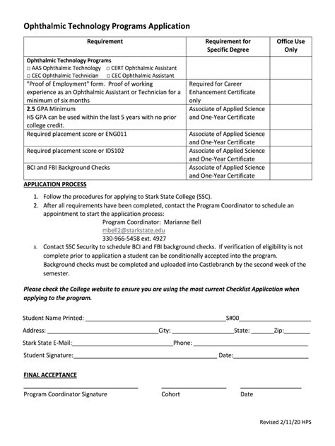 Fillable Online Ophthalmic Technology Programs Application Fax Email ...