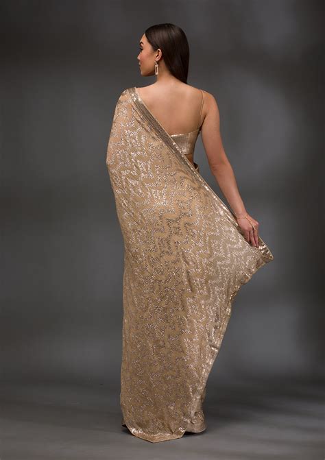 Buy Gold Sequins Georgette Saree - Koskii
