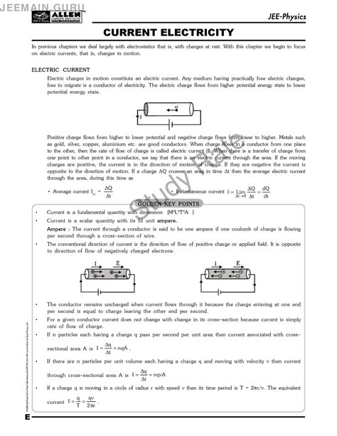 Current Electricity Typed Notes by Study RATE - ####### JEE-Physics E ...