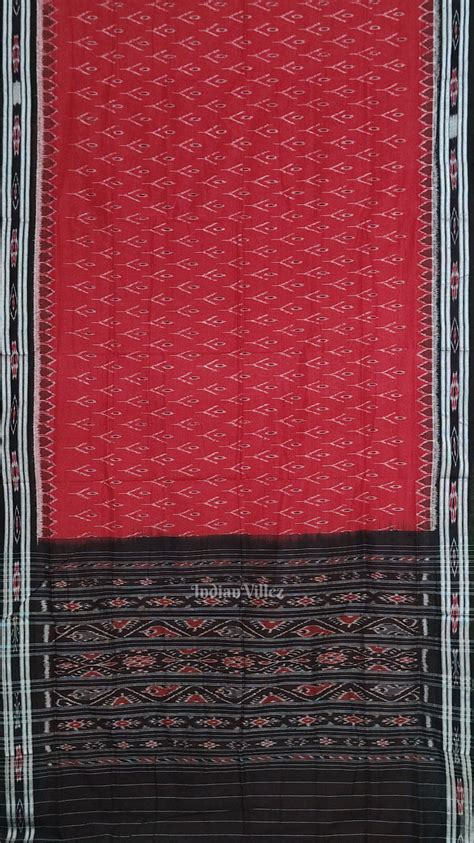 Red Black Mayur Chandrika Maniabandha Cotton Saree – IndianVillèz