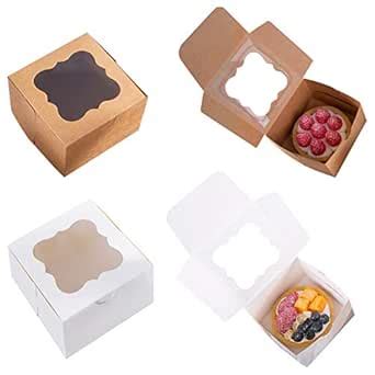 25 Pack Brown Bakery Box with Window 4x4x2.5 inch Eco-Friendly Paper ...
