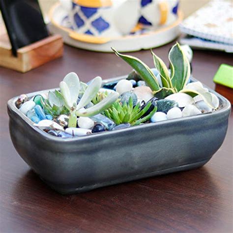 Lasaki Rectangle Ceramic Flower Pots Set of 2 for Home, Indoor, Outdoor ...