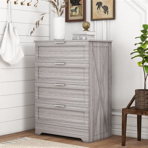 Farmhouse 4 Drawer Dresser for Bedroom, Tall Bedroom Dresser with Large ...