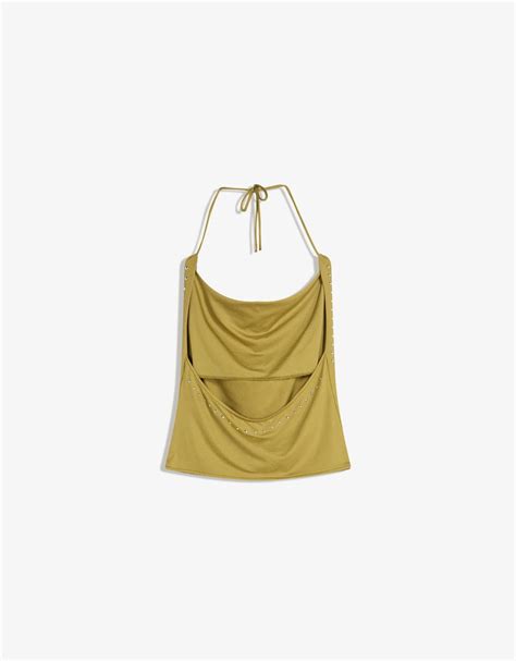 Draped top with studs - Women | Bershka