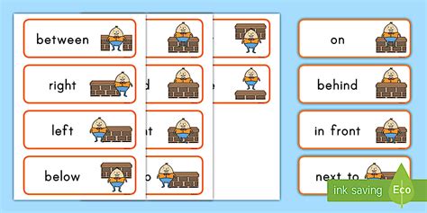 Humpty Dumpty Word Cards, Nursery Rhymes, Preposition Words