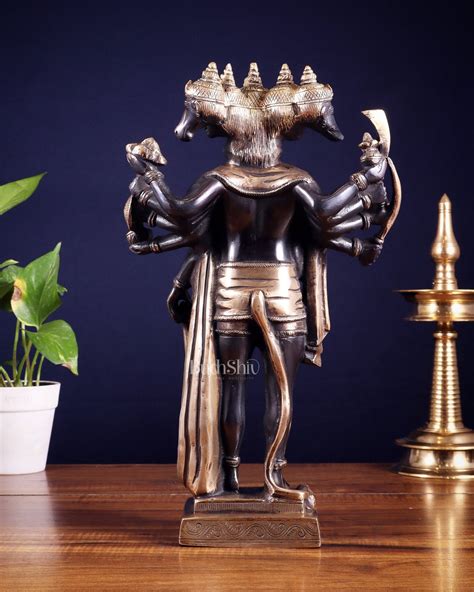 Budhshiv.com Brass Standing Panchmukhi Hanuman idol 14" black gold