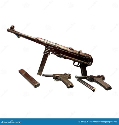 World War II Weapons, Isolated on White Background. Stock Image - Image ...