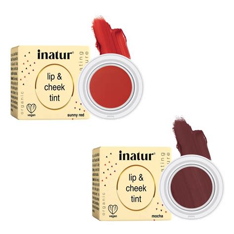 Buy inatur Lip & Cheek Tint Sunny Red and Mocha 4g Each, Natural ...