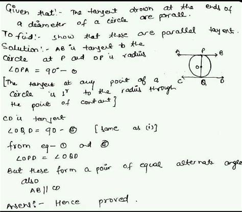Prove that the tangents drawn at end of a diameter of a circle are ...