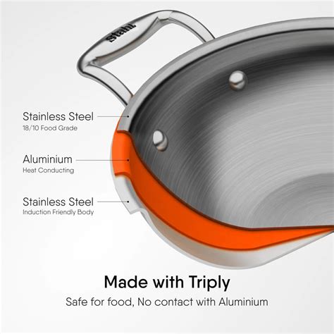 Triply Steel Stahl Kadhai Artisan 22 Cm Lid 4322 Cookware