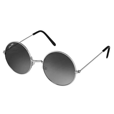Silver Kartz Black lens Silver Metal Round Shiny Frame Round Sunglasses ...