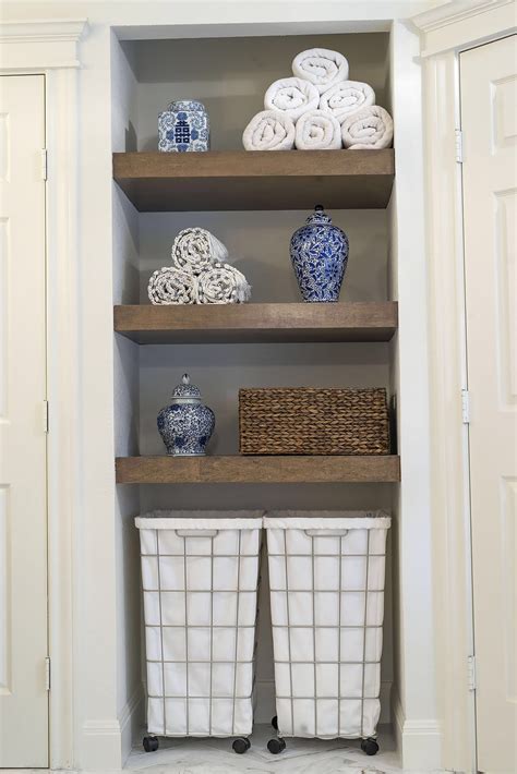 Open Concept Linen Closet with Maple Wood Shelves
