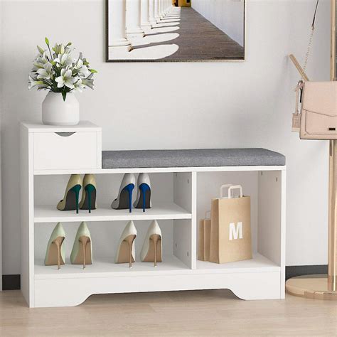 Buy Vanimeu White 3 Tier Shoe Racks Storage Bench with Seat Cushion and ...