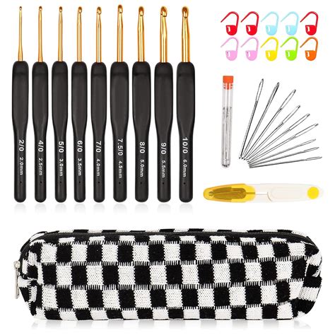 Aeelike 31pcs Crochet Hook Set, Black Gold Aluminium Crochet Hooks with ...