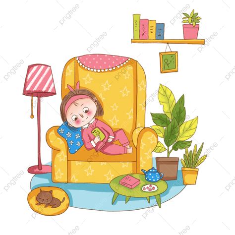 Una Chica Acostada En El Sofá Mirando Su Teléfono Móvil PNG , Mira El ...