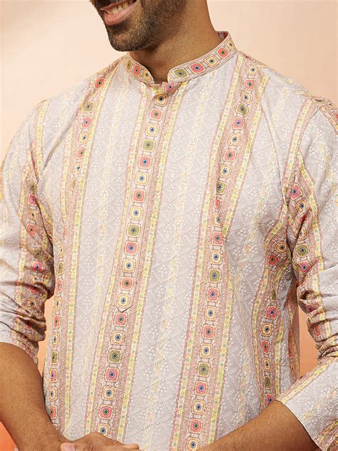 Men Grey Sequin Embroidered Kurta | VASTRAMAY Party Collection – vastramay