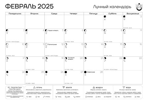 Лунный календарь на февраль 2025 - скачать PDF для печати