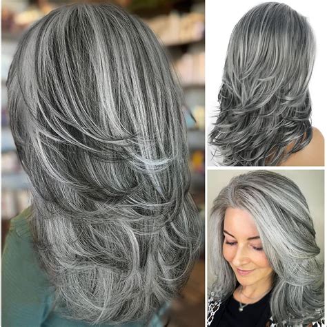 Amazon.com : LEOSA Gray Wigs for Women Silver Wig with Curtain Bangs ...