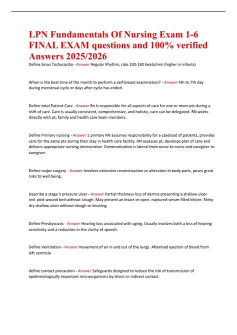 LPN Fundamentals of Nursing Exam 1–6 Study Guide with 100% Verified ...