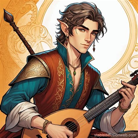 Young Half-Elf Bard with Lute | Stable Diffusion Online