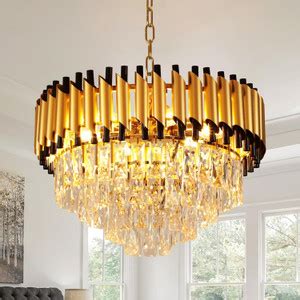 Adwait Black Gold Chandelier Ceiling Light Modern 4-Tier Crystal ...
