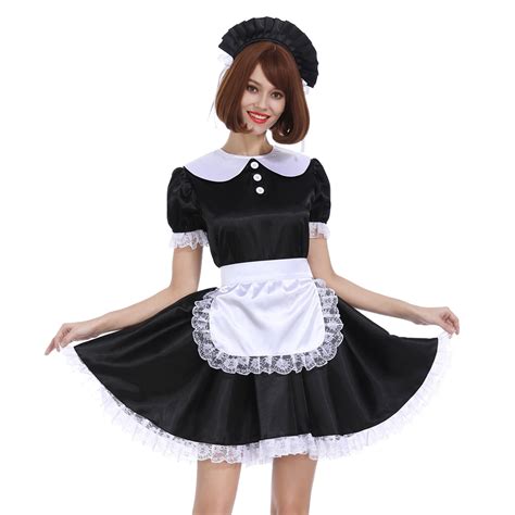 GOceBaby Sissy Girl Maid Black White Shiny Satin Lockable Dress Uniform ...