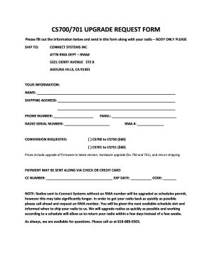 Fillable Online Cs700701 upgrade request form - Connect Systems Fax ...