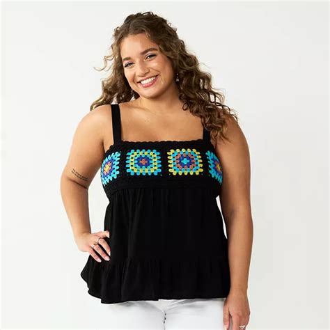 Juniors' Plus Size SO® Crochet Babydoll Top