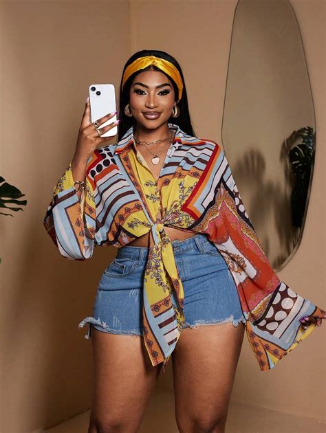 Maweii Plus Size Tie-Front Cropped Long Sleeve Shirt, Minimalist ...