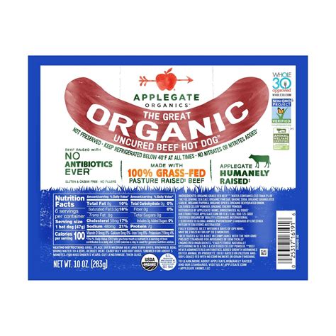 Amazon.com: Applegate Farms Organic Uncured Beef Hot Dogs, 10 OZ ...
