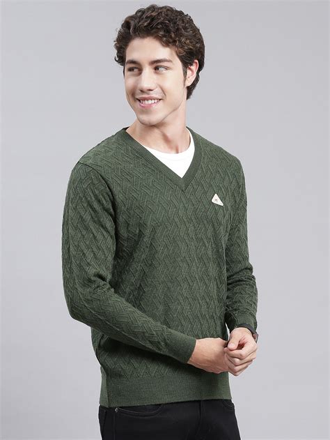 Buy Men Green Self Design Wool blend Pullover Online in India - Monte Carlo