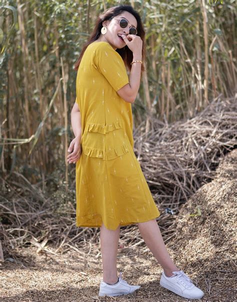 Shop Corn Yellow Weave Dress Online - B-354-XS