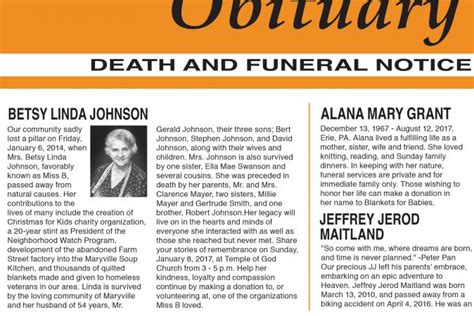 Sample Obituary Formats | LoveToKnow