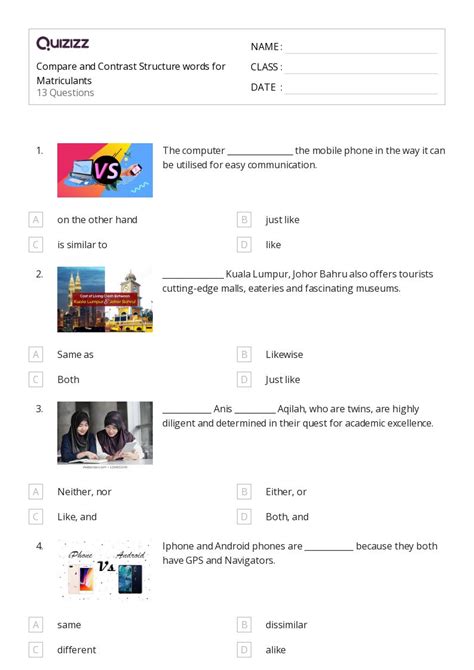 50+ Compare and Contrast worksheets for 11th Class on Quizizz | Free ...