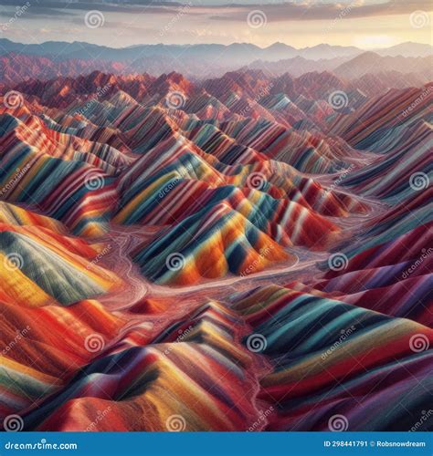 Colorful Representation Rainbow Mountains in China Stock Illustration ...