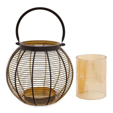 Shop Brown Round Metal Wire Lantern With Glass - at Best Price Online ...
