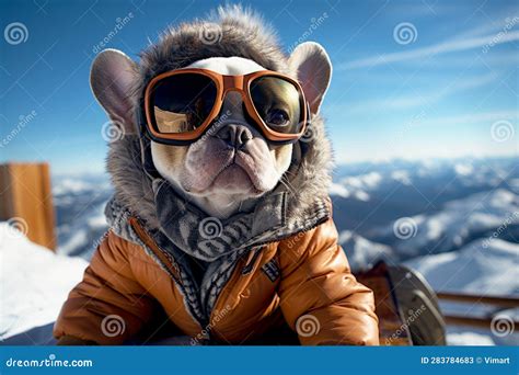 Funny Dog in Ski Mask on Ski Resort Background Stock Illustration ...
