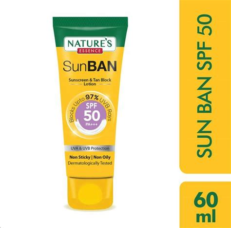 Nature's Essence SunBan SPF 50 PA+++ Sunscreen & Tan Block Lotion - SPF ...