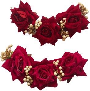 SAMYAK Pack of 2 Rose Flower Hair Gajra Veni Tiara Wedding Brooch Juda ...