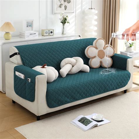 Peacock Blue Colour Quilted Waterproof Sofa Cover Set | HOKIPO – HOKIPO ...