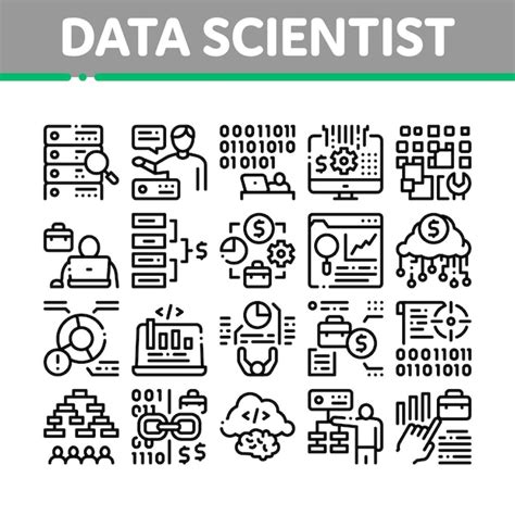 Data scientist worker collection icons set vector | Premium Vector