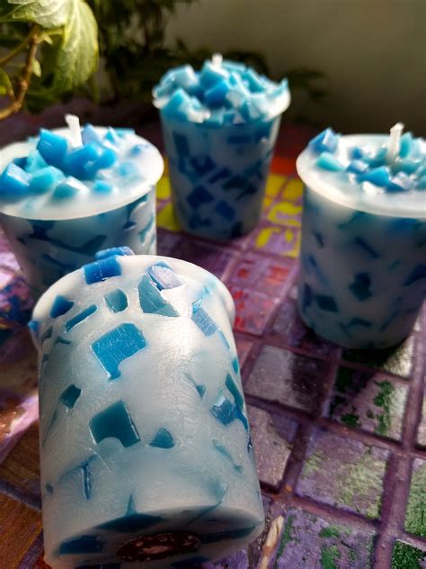 Blue Chunk Votive Candles, Paraffin Wax Unscented Candles - Set of Four ...