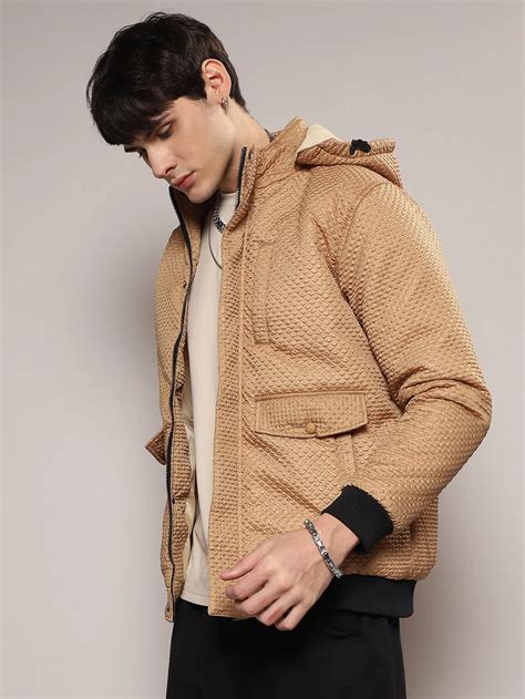 ₹2,699 | Campus Sutra Men's Beige Self-Design Diamond Puffer Jacket ...