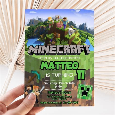 Digital Template Minecraft Party Invitation 7+ Minecraft Birthday