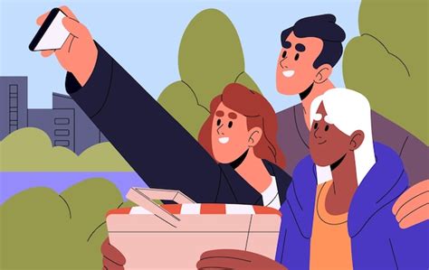 Menschen mit Korb gehen im Stadtpark zum Picknick im Freien Glückliche ...