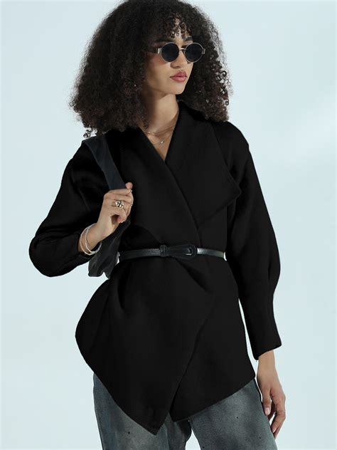 Buy Black Textured Knit Wrap Cardigan Top | Showoffff