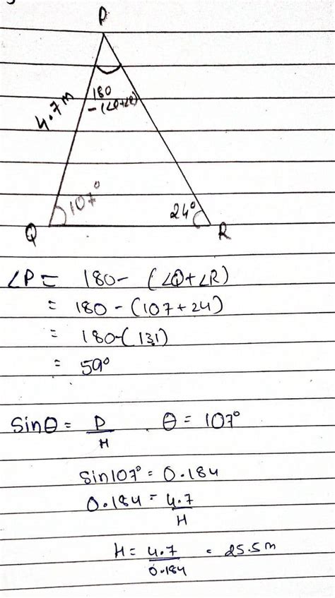 P, Q and R form the vertices of a triangle, where ∠ QRP = 24°, ∠ PQR ...