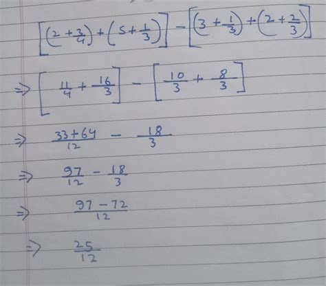 subtract the sum of 3 whole 1/3 and 2 whole 2/3 from the sum of 2 whole ...