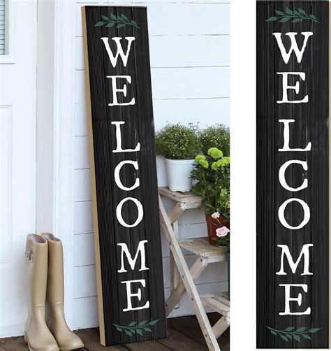 Amazon.com : Black Welcome Sign Vertical Porch Sign Front Door Rustic ...